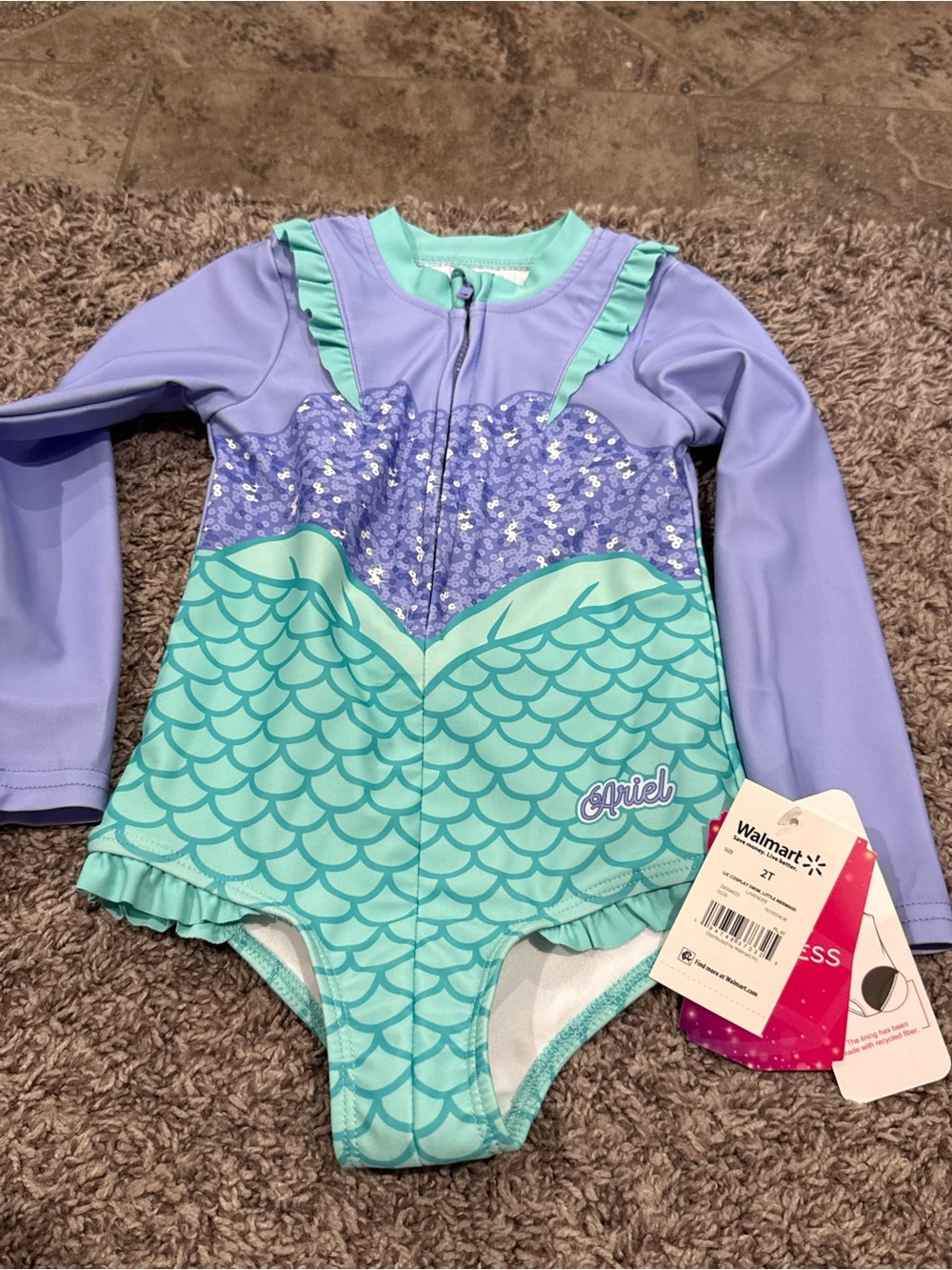 🐻Disney Ariel Girls' Purple & Aqua Mermaid One-Piece Swimsuit